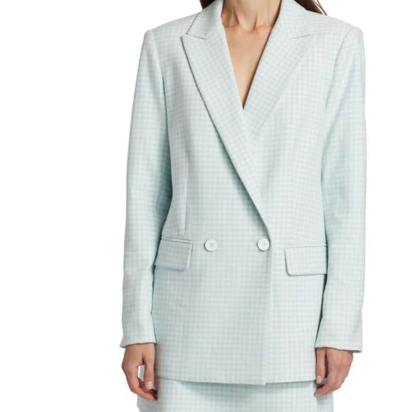 NWT $595 Alice and Olivia “Justin Gingham Woven Double-Breasted Blazer” - Picture 6 of 6